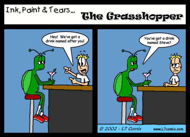 Comic for 12/1/2002 : The Grasshopper (keywords: steve, grasshopper, bar, drink)