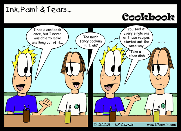 Comic for 9/17/2003 : Cookbook (keywords: sean, mark, cooking, recipes, clean dishes)