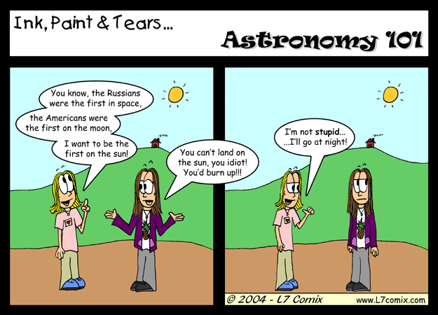 Comic for 3/12/2004 : Astronomy 101 (keywords: kellie, lane, astronomy, sun, moon, russia, america, blonde)