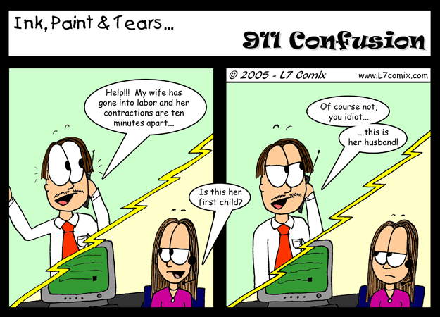 Comic for 10/7/2005 : 911 Confusion (keywords: howard, lane, 911, labor, baby, contractions, husband, wife, child)