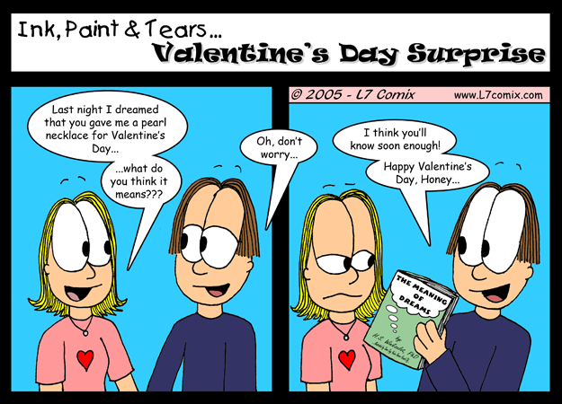 Comic for 10/21/2005 : Valentine's Day Surprise (keywords: kellie, mark, pearl necklace, book, dreams)