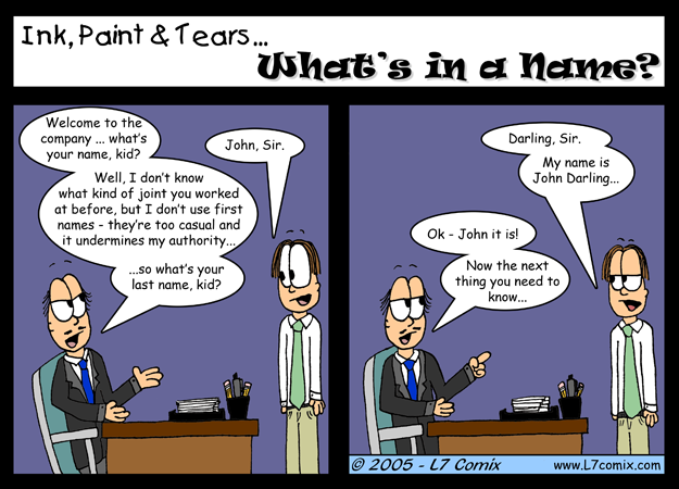 Comic for 11/18/2005 : What's in a Name? (keywords: office, mark, howard, john darling, name)