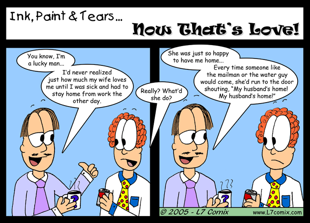 Comic for 12/9/2005 : Now That's Love! (keywords: howard, clown, husband, wife, sick, mailman, cheating)