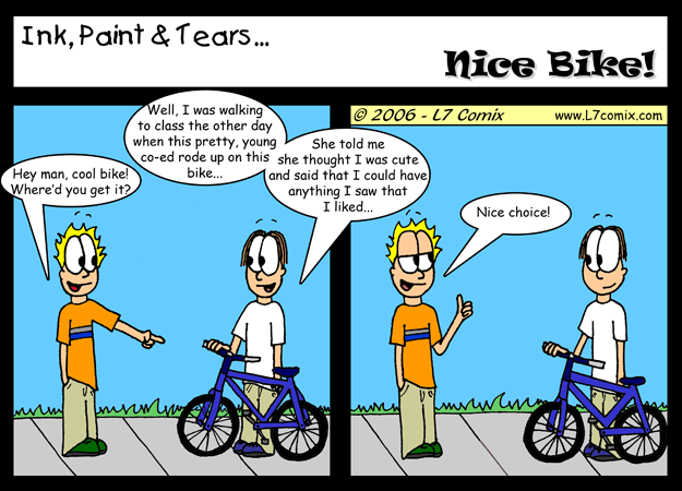 Comic for 1/6/2006 : Nice Bike! (keywords: mark, sean, bike, co-ed, trade)