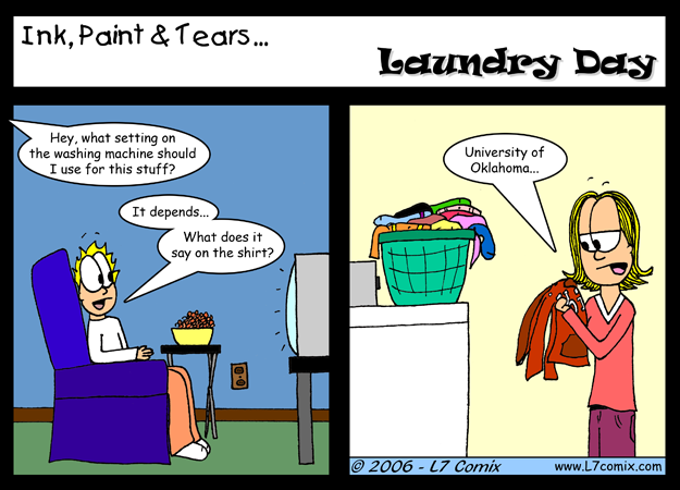 Comic for 1/13/2006 : Laundry Day (keywords: sean, kellie, washing machine, laundry, oklahoma, blonde)