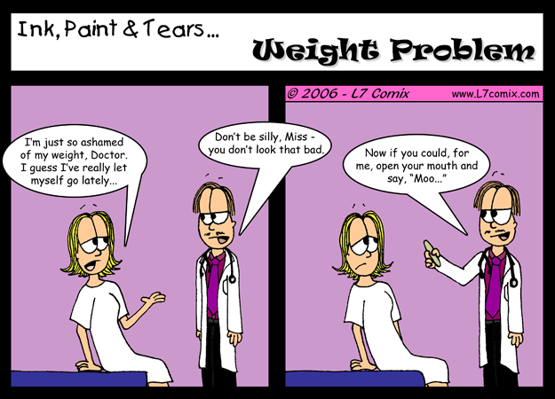 Comic for 1/27/2006 : Weight Problem (keywords: kellie, howard, doctor, weight, fat, cow)