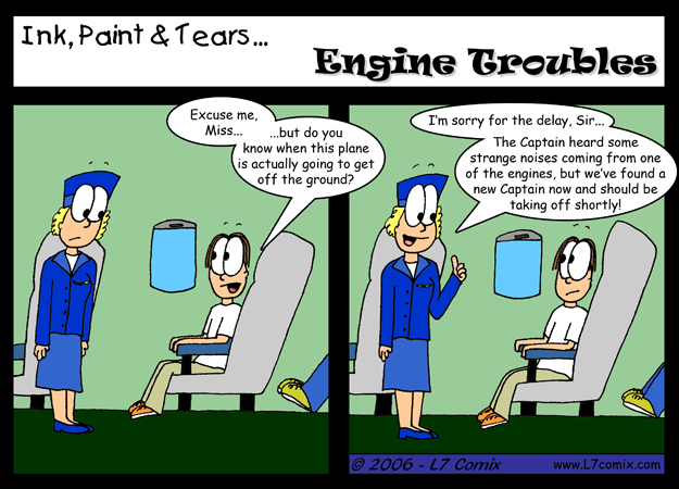 Comic for 5/5/2006 : Engine Troubles (keywords: mom, mark, flying, airplane, troubles, captain)