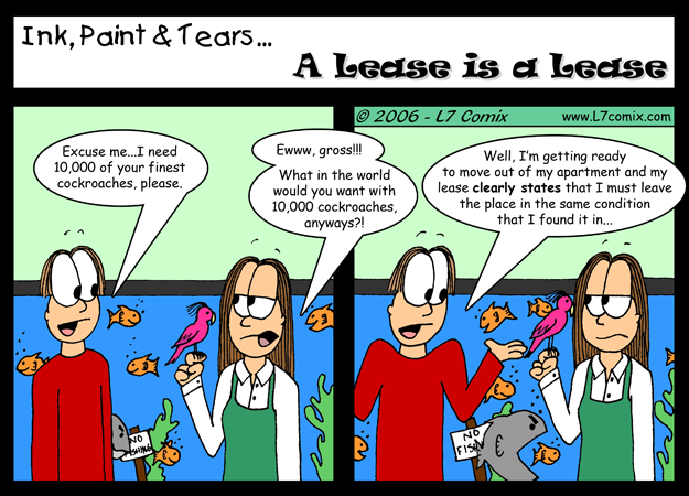 Comic for 6/23/2006 : A Lease is a Lease (keywords: mark, lane, cockroaches, apartment lease, infested)