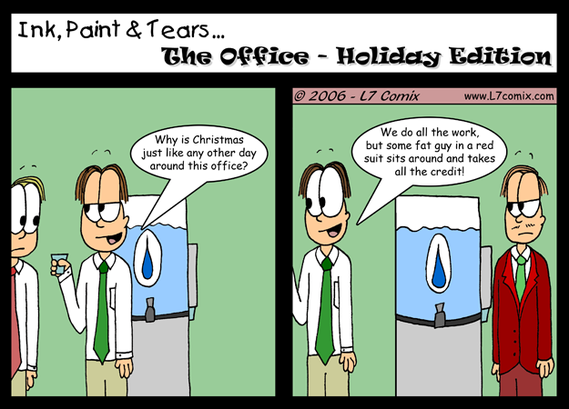 Comic for 12/8/2006 : The Office - Holiday Edition (keywords: mark, howard, office, christmas, santa, water cooler)